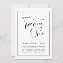 Tipografía moderna en blanco negro 21 cumpleaños d