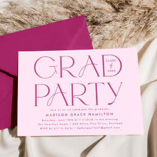 Invitación Tipografía Moderna Fiesta de Graduación Magenta