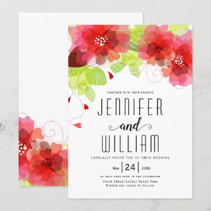 Invitación Tipografía moderna flores rojas boda floral