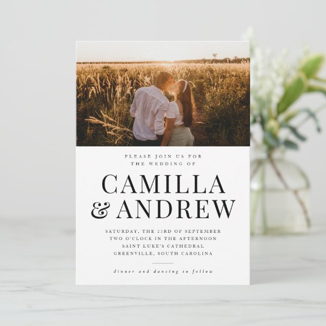 Invitación Tipografía Moderna Foto Boda Elegante (Anverso de pie)
