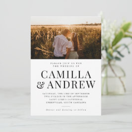 Invitación Tipografía Moderna Foto Boda Elegante