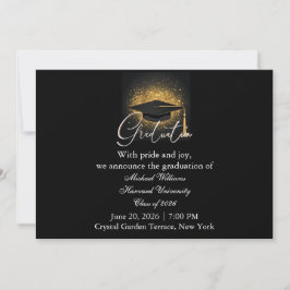 Invitación Tipografía Moderna Graduación Monocroma Gorra Negr