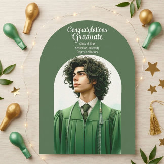 Invitación Tipografía Moderna Graduado Arco Minimalista Verde