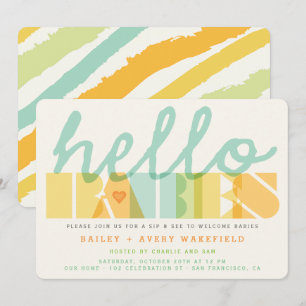Invitación Tipografía moderna Hola Bebés Gemelos Bebe y Ve
