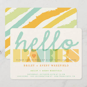 Invitación Tipografía moderna Hola Bebés Gemelos Sip & See