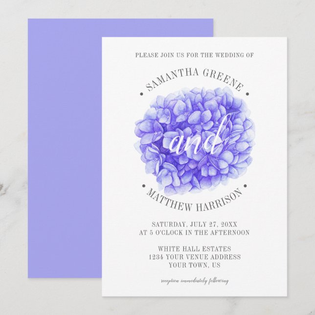 Invitación Tipografía moderna Lavender Boda Púrpura Peonía (Anverso / Reverso)