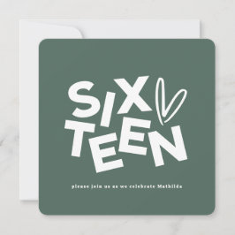 Invitación Tipografía moderna mínima verde sabio 16 años