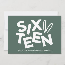 Invitación Tipografía moderna mínima verde sabio 16 años