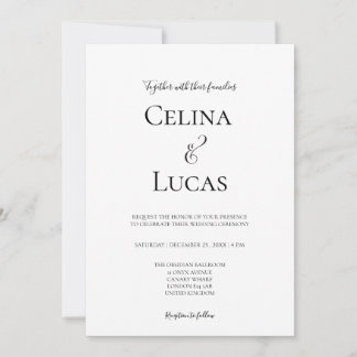 Invitación Tipografía moderna minimalista Boda en blanco y ne