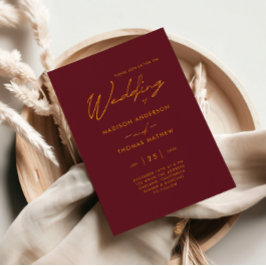 Invitación Tipografía moderna minimalista de boda en burgundy