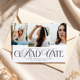 Invitación Tipografía moderna Multi Foto Graduación elegante