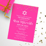 Invitación Tipografía moderna Oro Confetti Bat rosa Mitzvah<br><div class="desc">Tipografía moderna Invitación a Mitzvah de oro Confetti Bat rosa</div>