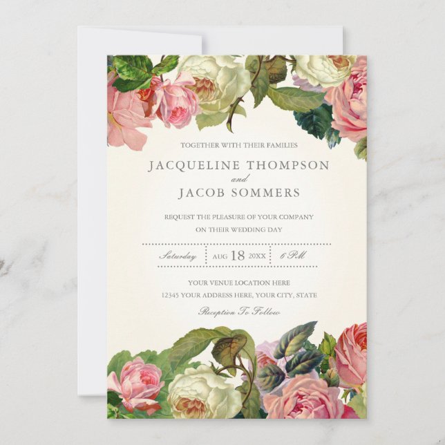 Invitación Tipografía MODERNA Rosa de cosecha Boda floral (Anverso)