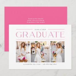 Invitación Tipografía moderna rosa de foto collage graduación