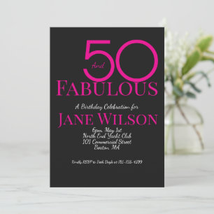 Invitación Tipografía moderna rosa negro 50 Cumpleaños fabulo