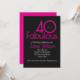 Invitación Tipografía moderna rosa negro fabuloso 40 cumpleañ