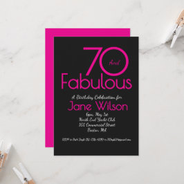 Invitación Tipografía moderna rosa negro fabuloso 70 cumpleañ