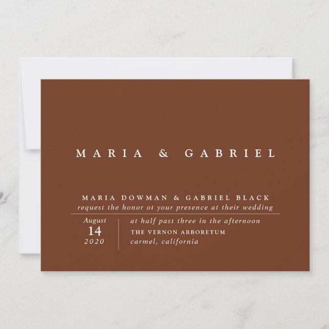 Invitación Tipografía moderna Rust Brown simple Boda (Anverso)