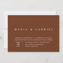 Invitación Tipografía moderna Rust Brown simple Boda