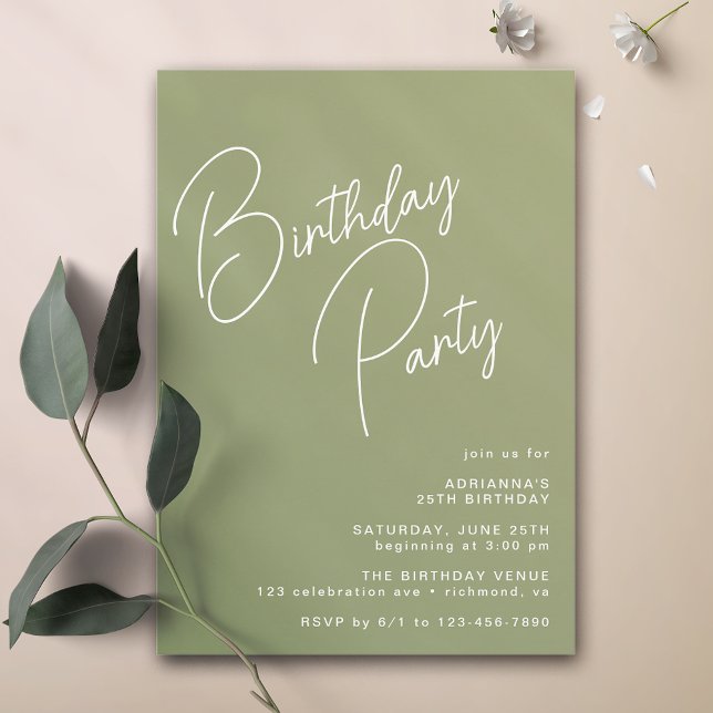 Invitación Tipografía moderna Sage simple de oliva Cumpleaños (Subido por el creador)