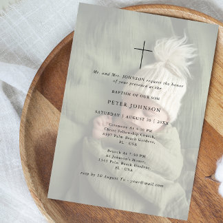 Invitación Tipografía moderna simple bautismo fotográfico fal