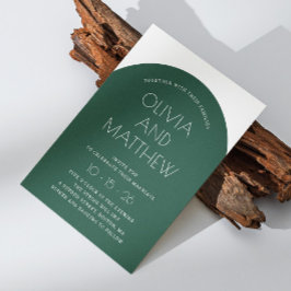 Invitación Tipografía moderna verde esmeralda arco boda + QR