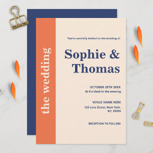 Invitación Tipografía Moderna y Negrita Naranja Azul Marino B