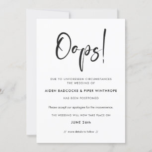 Invitación Tipografía moderna y trendy Oops actualización de 