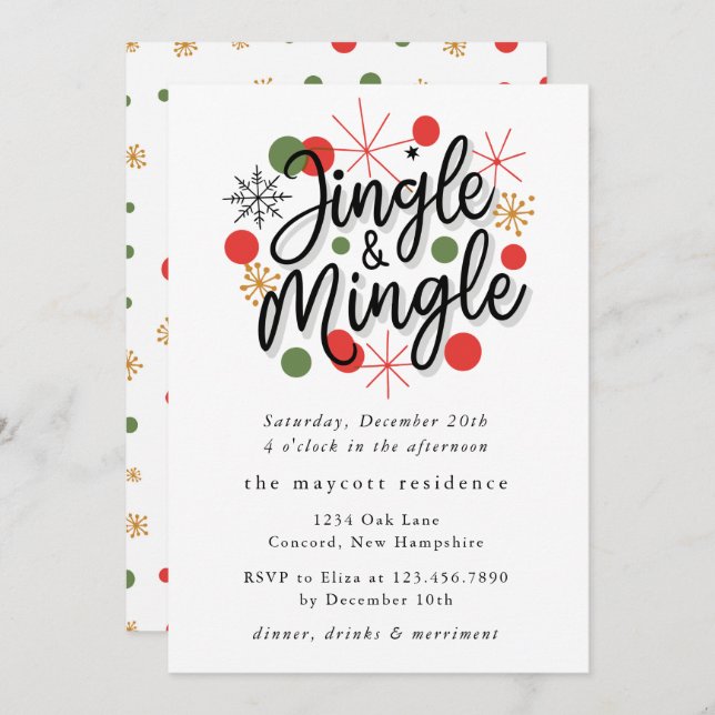 Invitación Tipografía Navidad jingle y mingle Fiesta (Anverso / Reverso)