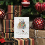 Invitación Tipografía navideña, oso blanco, Robin rojo<br><div class="desc">Este diseño está lleno de color y de alegría de la temporada de los Navidades,  con un oso polar con bayas rojas y acentos holly. Tipografía de guion elegante con Robin rojo. Vibe vintage,  diseño de tarjetas de vacaciones de invierno.</div>