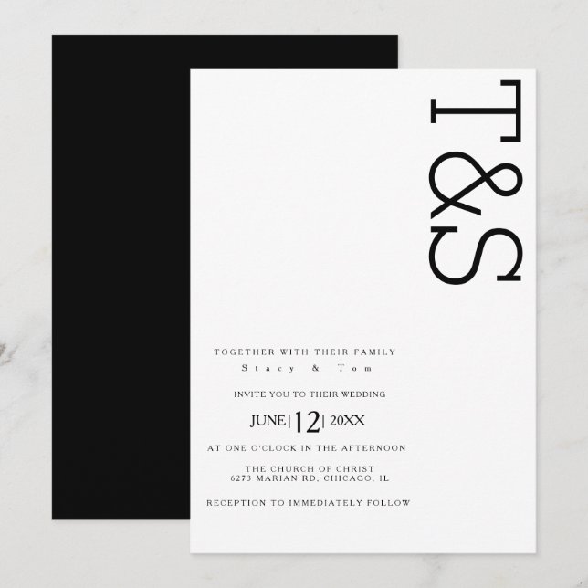 Invitación Tipografía Negra Blanca Sencilla Bodas Negrita (Anverso / Reverso)