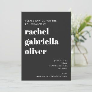 Invitación Tipografía Negra Moderna Bat Mitzvah Negrita