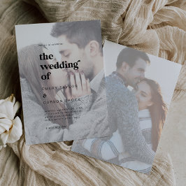 Invitación Tipografía negra moderna | Boda fotográfico falso