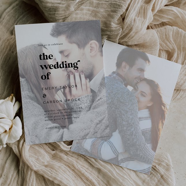 Invitación Tipografía negra moderna | Boda fotográfico falso (Subido por el creador)