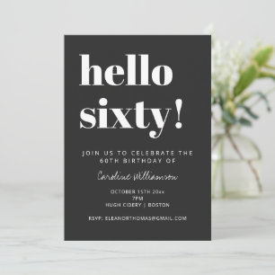 Invitación Tipografía Negra Moderna Cumpleaños 60