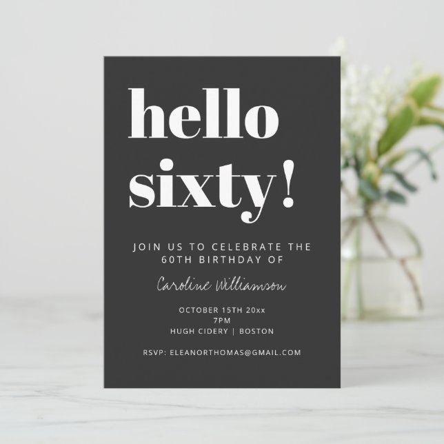 Invitación Tipografía Negra Moderna Cumpleaños 60 (Anverso de pie)