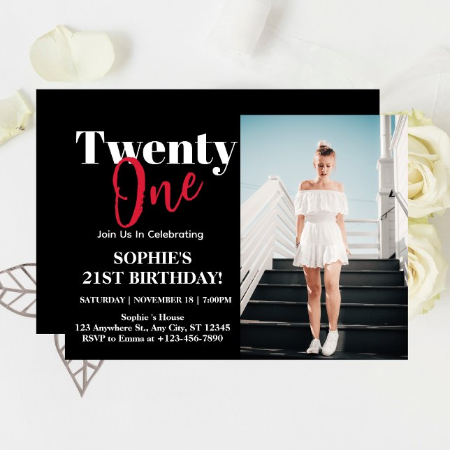 Invitación Tipografía Negra Moderna de Cumpleaños 21 Cumpleañ (Subido por el creador)