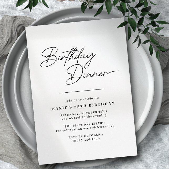 Invitación Tipografía negra y blanca Cena de cumpleaños moder (Subido por el creador)