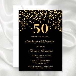 Invitación Tipografía Negra Y Oro 50 años