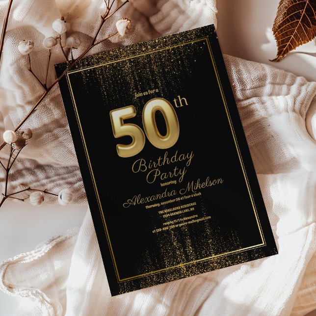 Invitación Tipografía Negra Y Oro 50 años (Subido por el creador)