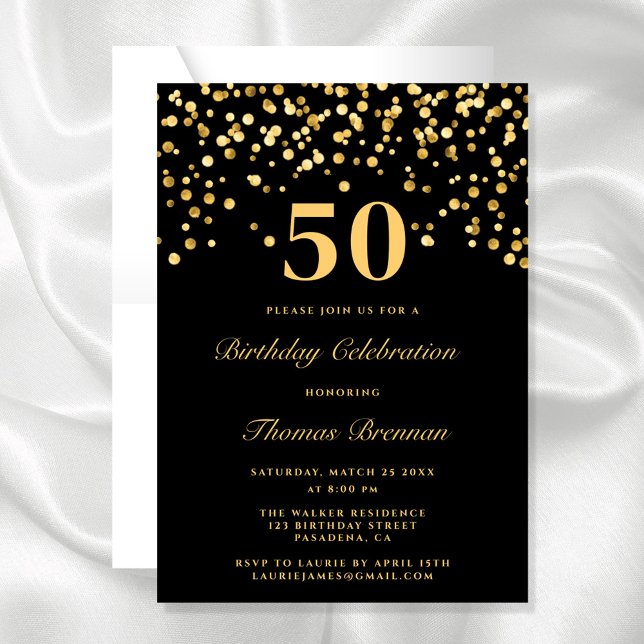 Invitación Tipografía Negra Y Oro 50 años (Subido por el creador)