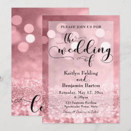 Invitación Tipografía negra y Rosa Purpurina de oro Boda de B