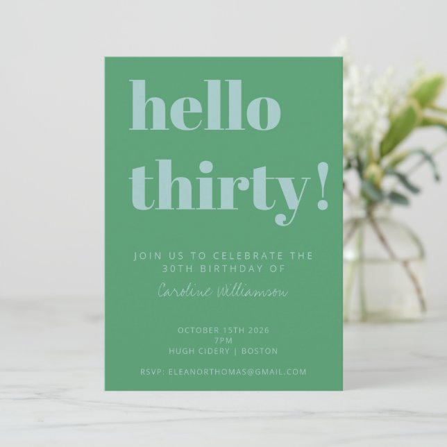 Invitación Tipografía Negrita Azul Verde Moderno Cumpleaños 3 (Anverso de pie)