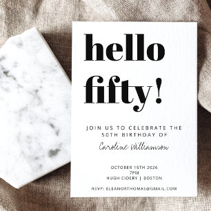 Invitación Tipografía Negrita Blanca Fiesta de Cumpleaños 50 