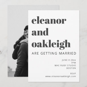 Invitación Tipografía negrita Boda de fotografías en blanco y