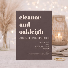 Invitación Tipografía Negrita Cálida Marrón Boda Moderna