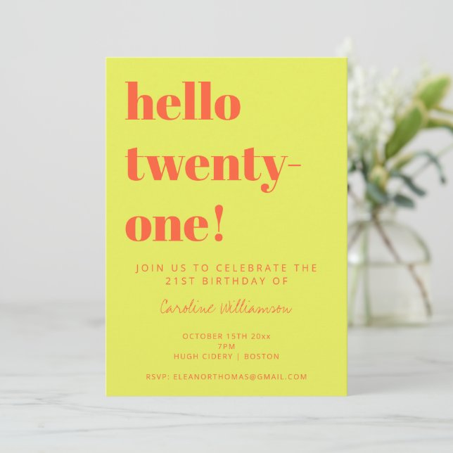Invitación Tipografía Negrita Carta 21 Cumpleaños (Anverso de pie)