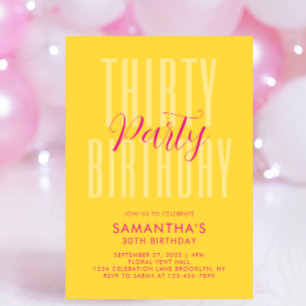 Invitación Tipografía Negrita de Cumpleaños de Adulto Amarill