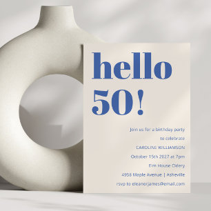 Invitación Tipografía Negrita Marfil Azul Moderno Cumpleaños 
