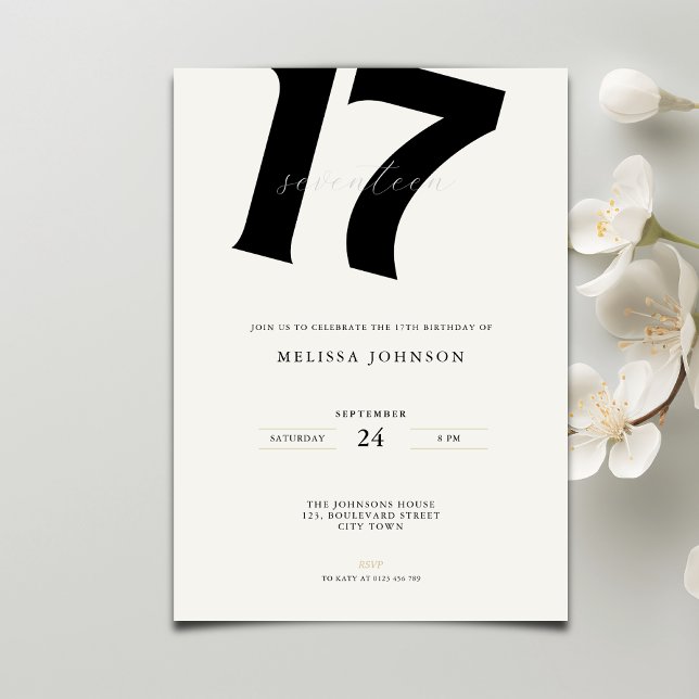 Invitación Tipografía Negrita Mínima Cumpleaños 17  (Subido por el creador)